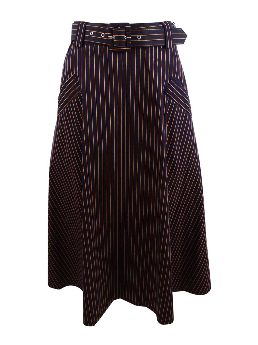 Tommy Hilfiger Women's Cotton Belted Midi Skirt (4, Navy Multi)